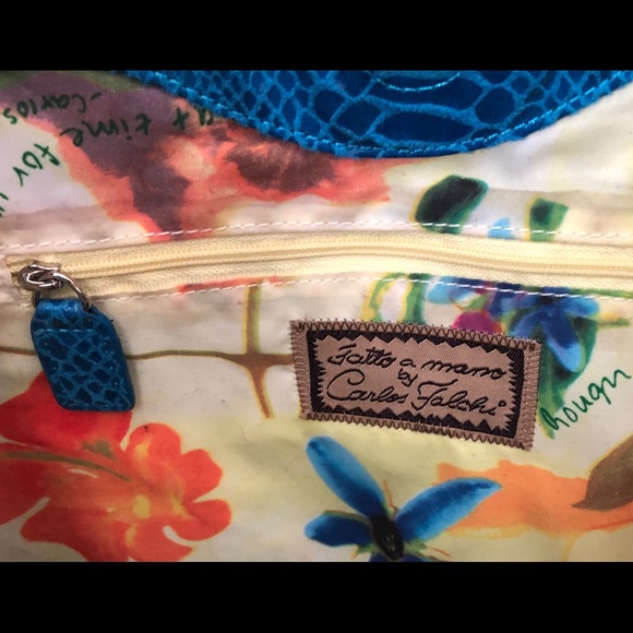 Fatto A Mano by Carlos Falchi Blue with Pink Tote - Picture 3 of 4